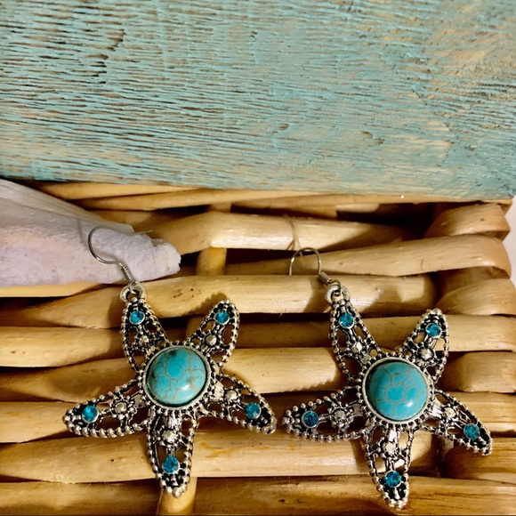 Jewelry - Starfish Turquoise and Silver Earrings